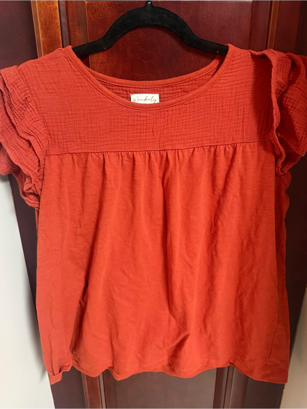Wonderly Flutter Sleeve Textured Top Rust Orange XL NWOT